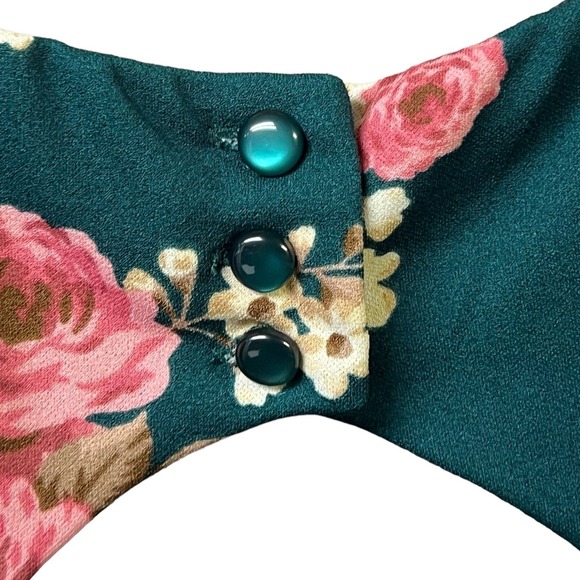 Trixxi Mini‎ Dress Size Medium Green Floral Tiered Scuba Cottagecore Square Neck - Picture 5 of 12